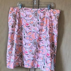 Talbots 20W cotton stretch skirt. Pinks, oranges, white and tan. Lined.